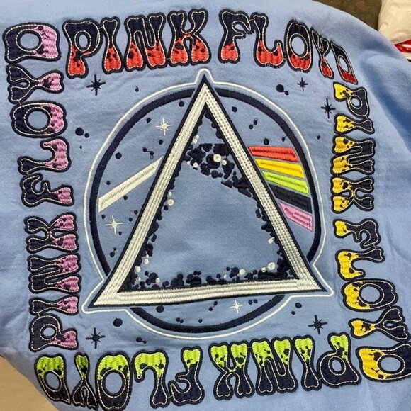 PINK FLOYD EMBROIDERED SWEATSHIRT ROCK PSYCHEDELIA 60’ PRISM RAINBOW BEAM Sz M - Picture 3 of 14